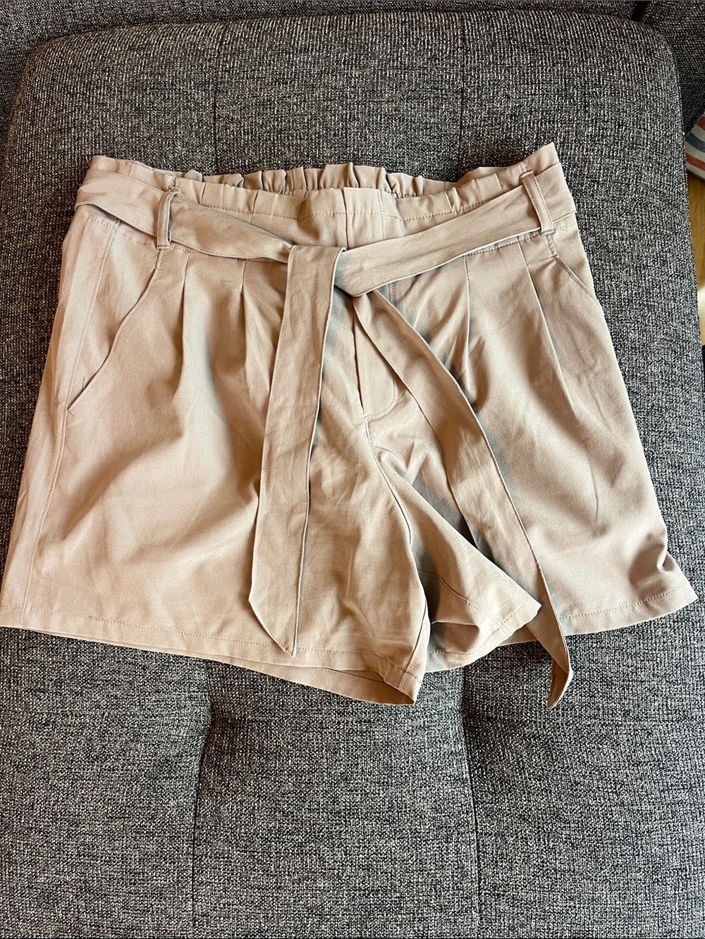 RBX High-Waist Self-Tie Shorts in Putty size M